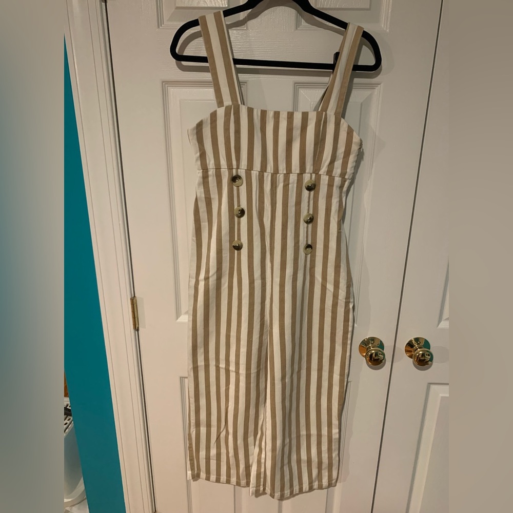 Urban Outfitters brown and white striped jumpsuit